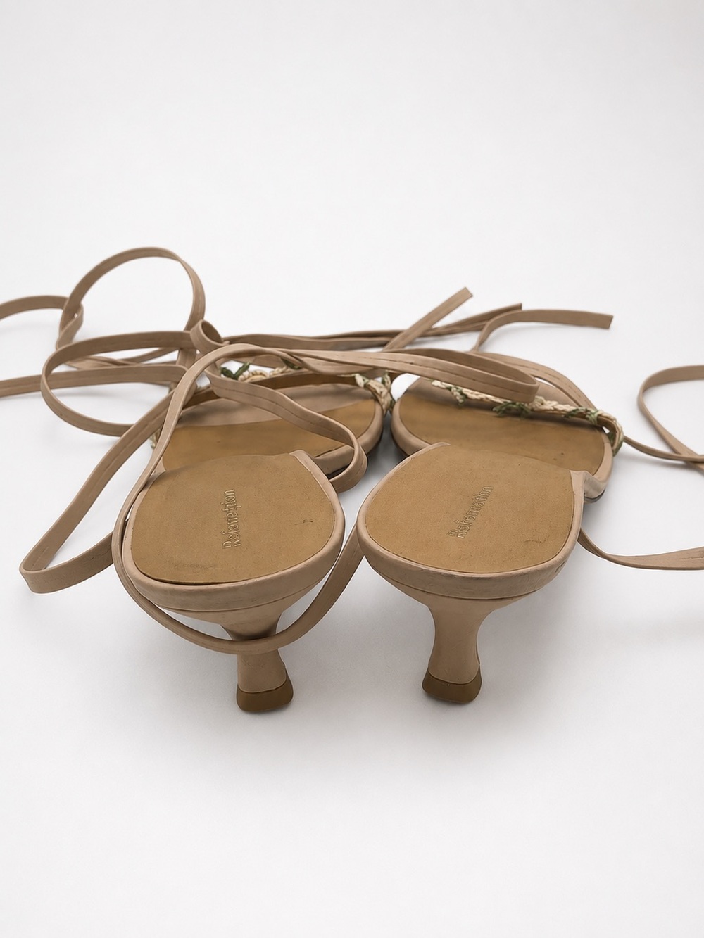 Reformation Carina Tan Rose Lace-Up Sandals - Picture 3 of 6